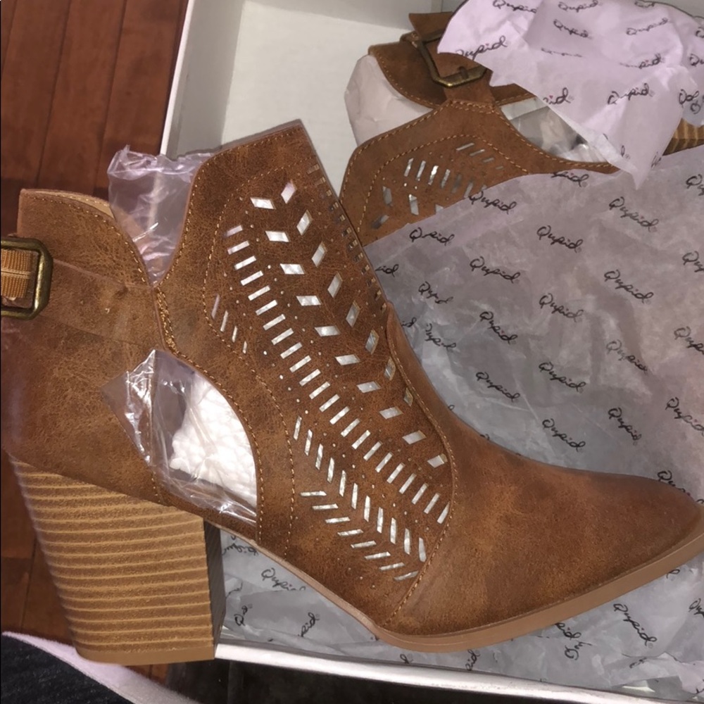 Brown distressed cut out bootie